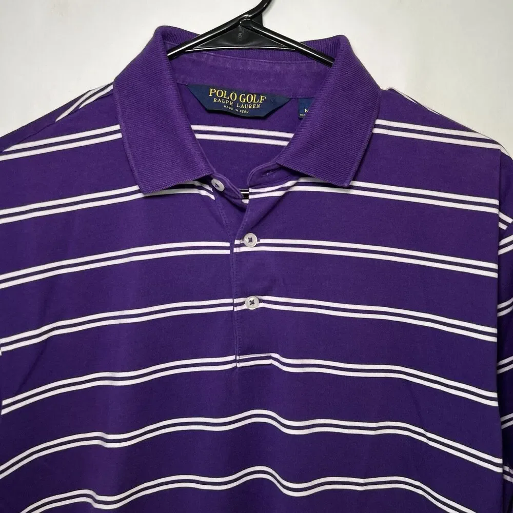 Polo Golf Ralph Lauren Polo Short Mens Size Medium Purple Striped Short Sleeve